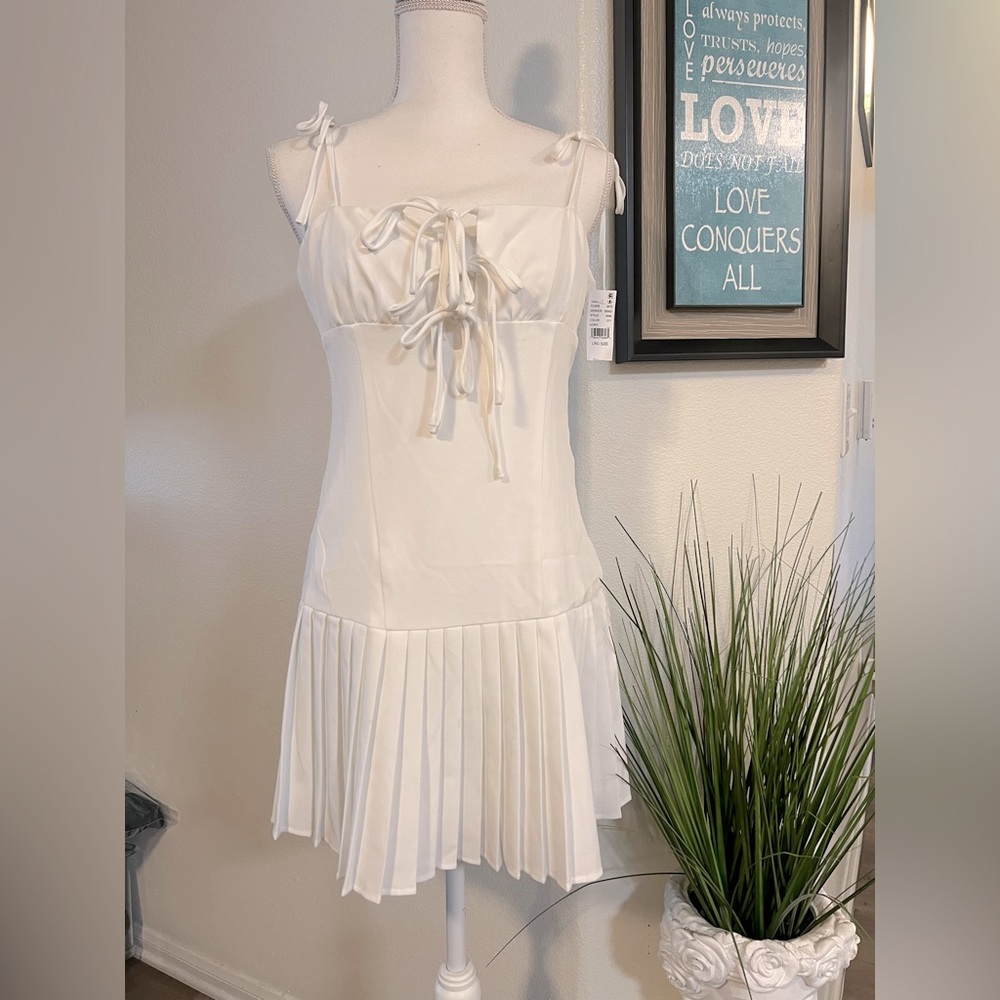 White Tie Front Pleated Sundress